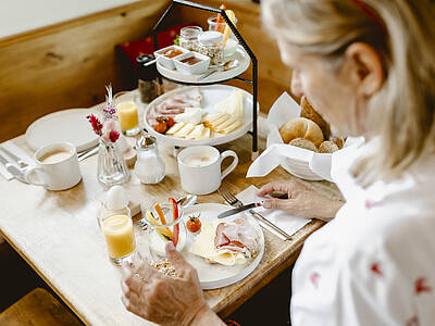Frühstück vom Frühstücksbuffet im Hotel am Wolfgangsee