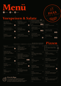Speisekarte Pizzeria 